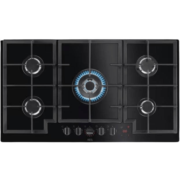 AEG 90cm 5 Burner Black Gas on Glass Hob - HKB95450NB - Metro Homecentre Menlyn