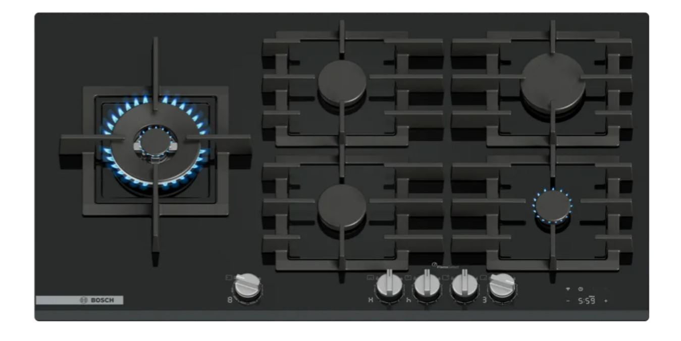 Bosch Series 8 90cm Black Glass Gas Hob PRS9A6H40Z - Metro Homecentre Menlyn