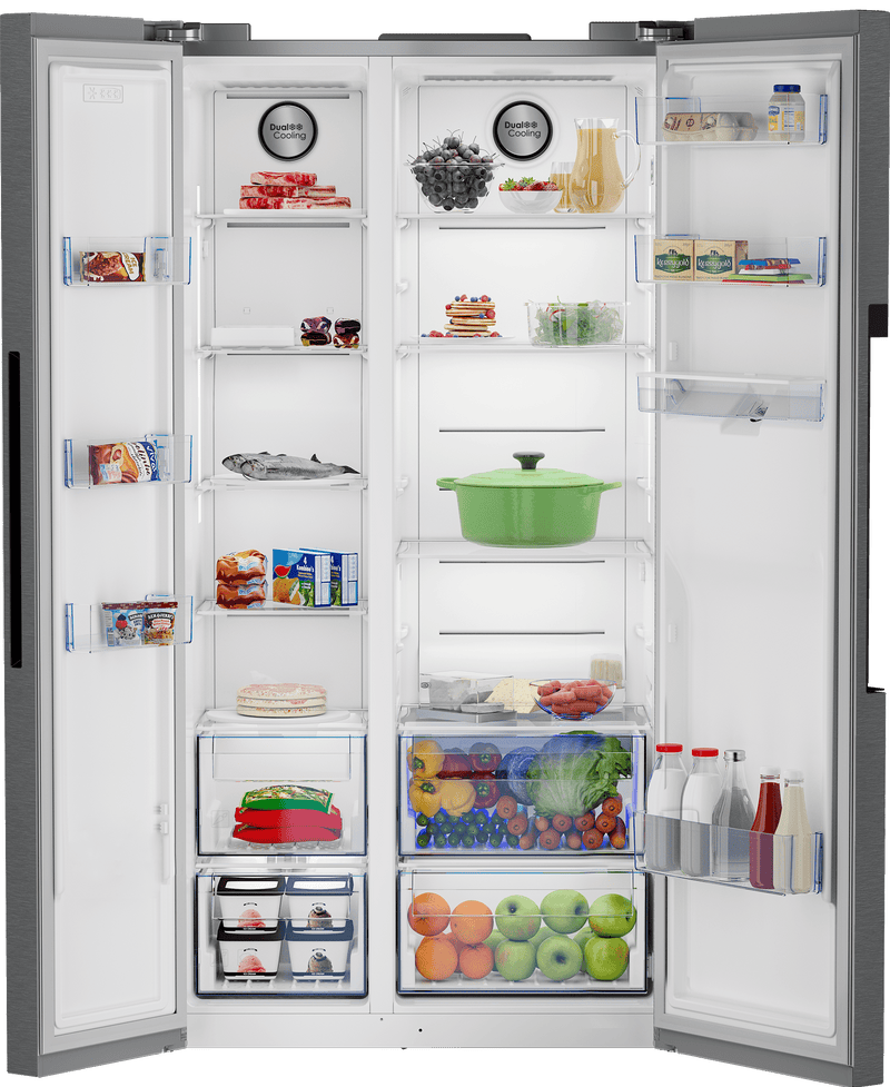 Defy 555L Inox Side by Side Fridge Freezer DFF647 - Metro Homecentre Menlyn