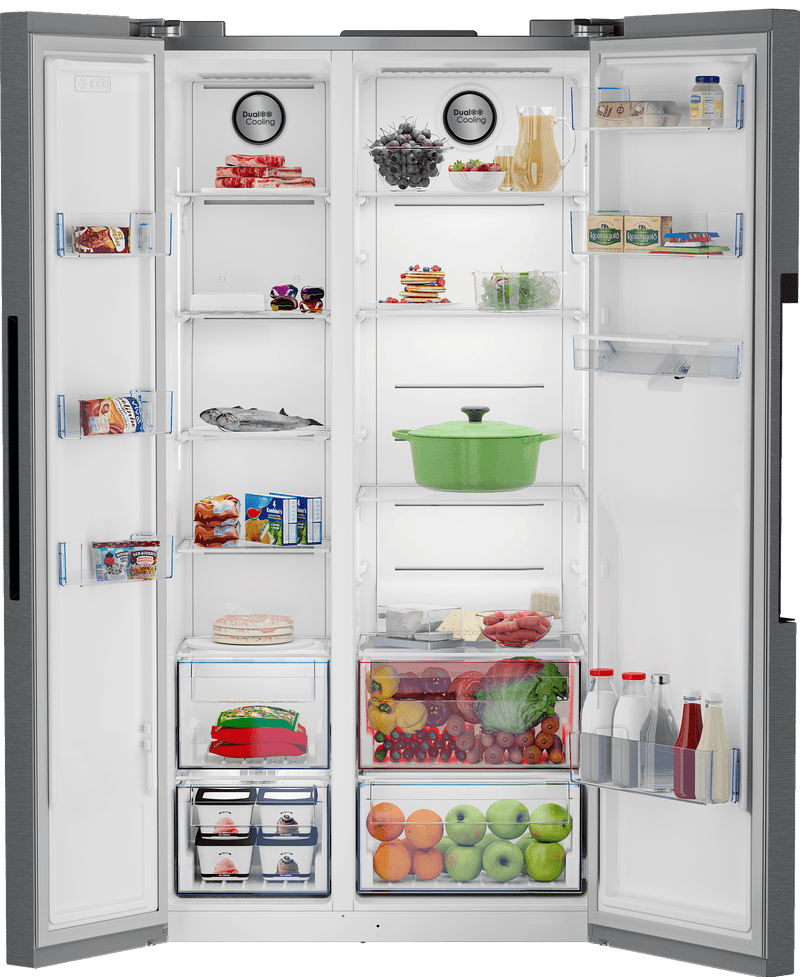 Defy 555L Inox Side by Side Fridge Freezer DFF647 - Metro Homecentre Menlyn