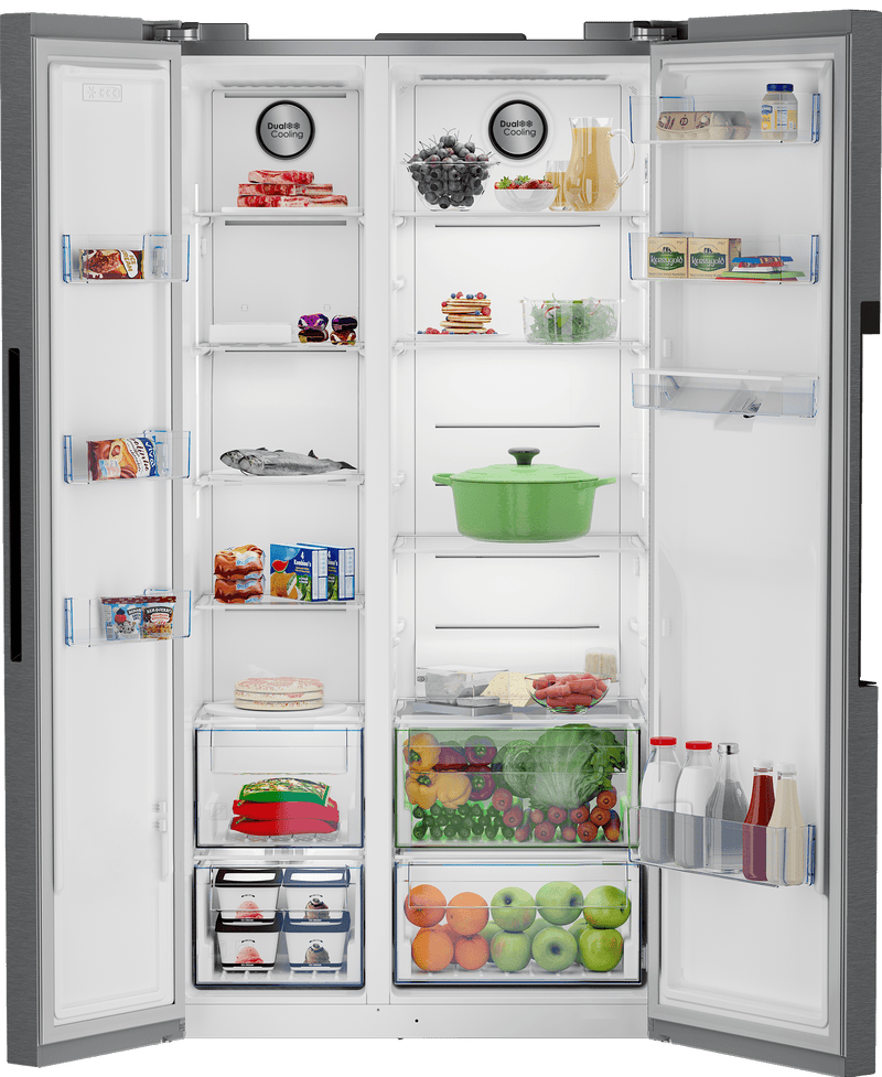 Defy 555L Inox Side by Side Fridge Freezer DFF647 - Metro Homecentre Menlyn
