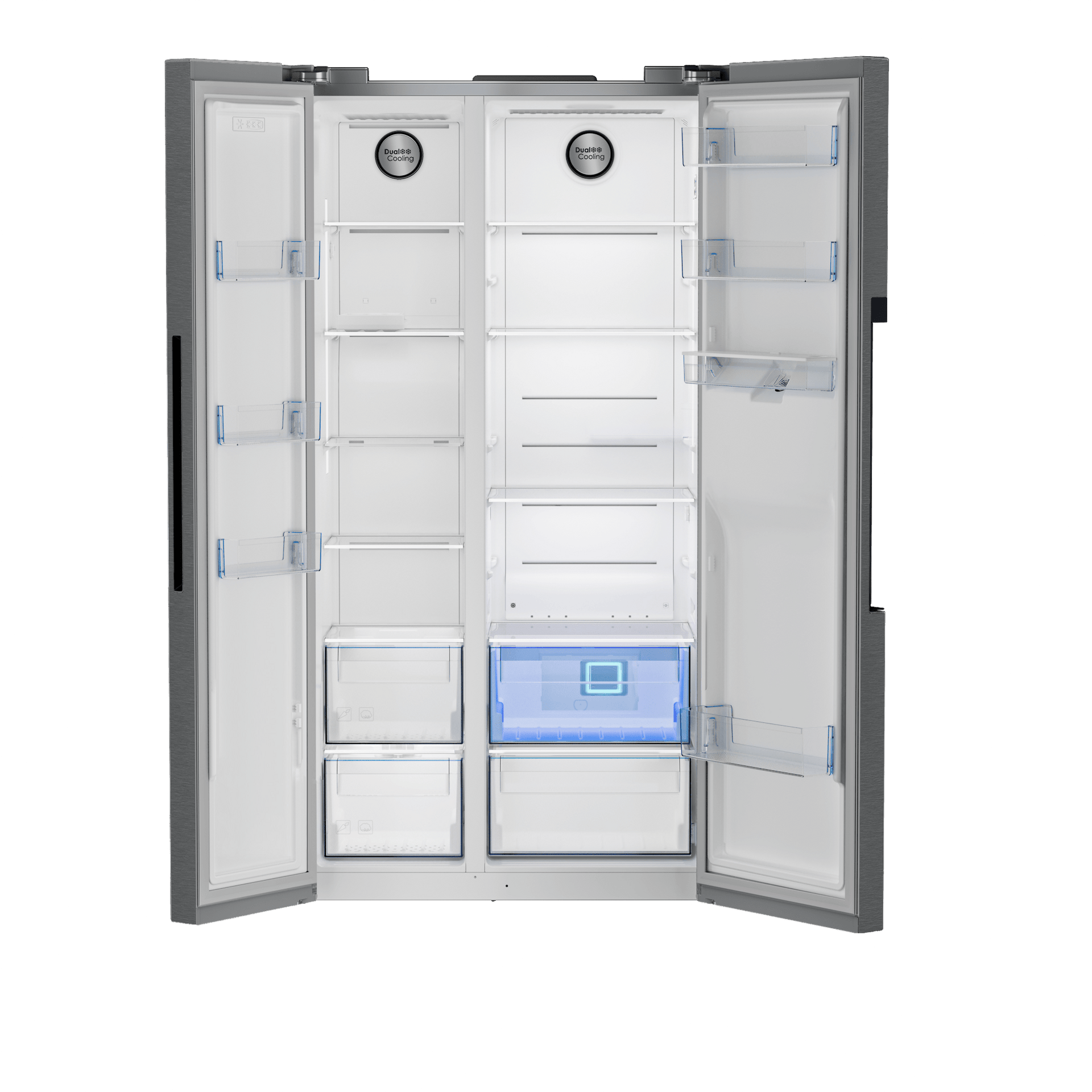 Defy 555L Inox Side by Side Fridge Freezer DFF647 - Metro Homecentre Menlyn