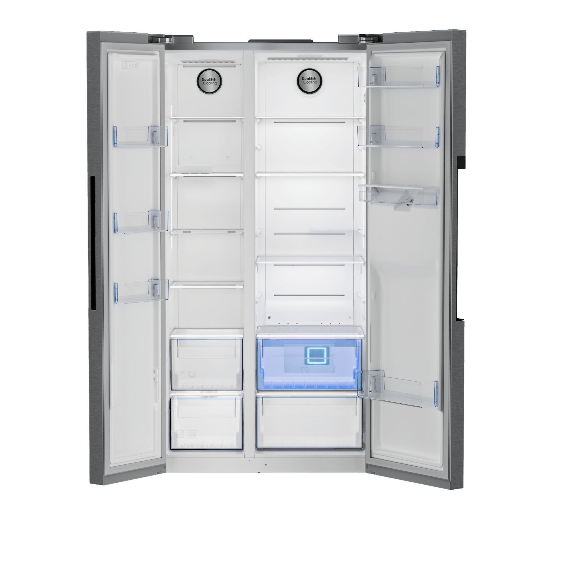 Defy 555L Inox Side by Side Fridge Freezer DFF647 - Metro Homecentre Menlyn