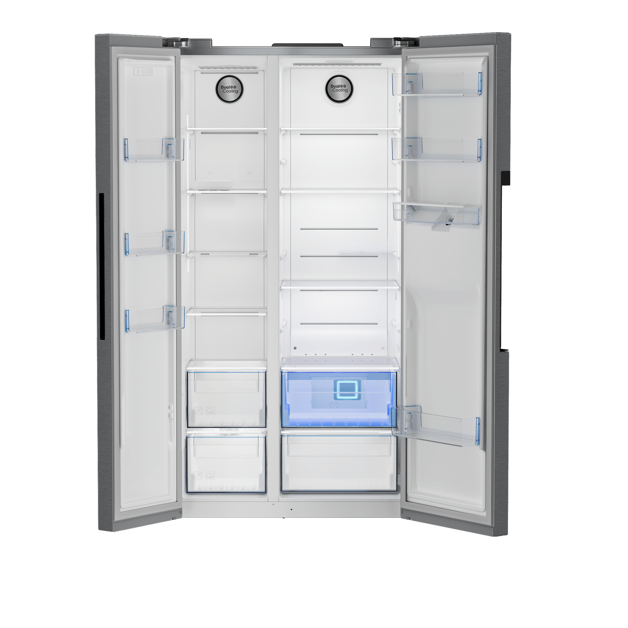 Defy 555L Inox Side by Side Fridge Freezer DFF647 - Metro Homecentre Menlyn