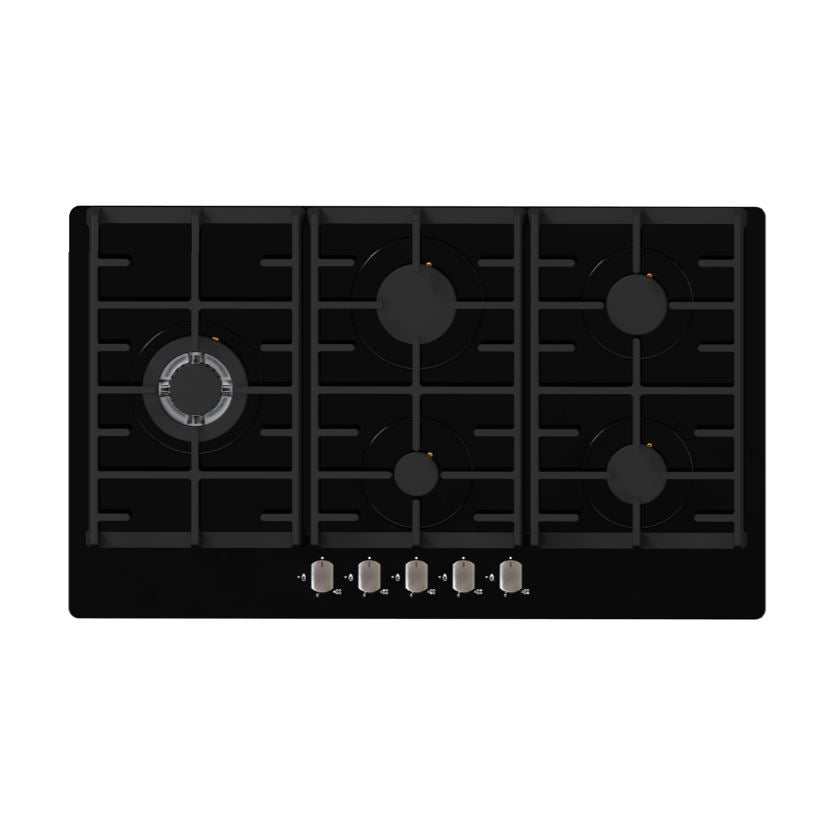 Falco 90cm 5 Burner Black Gas On Glass Hob FAL - BGH - 90 - Metro Homecentre Menlyn