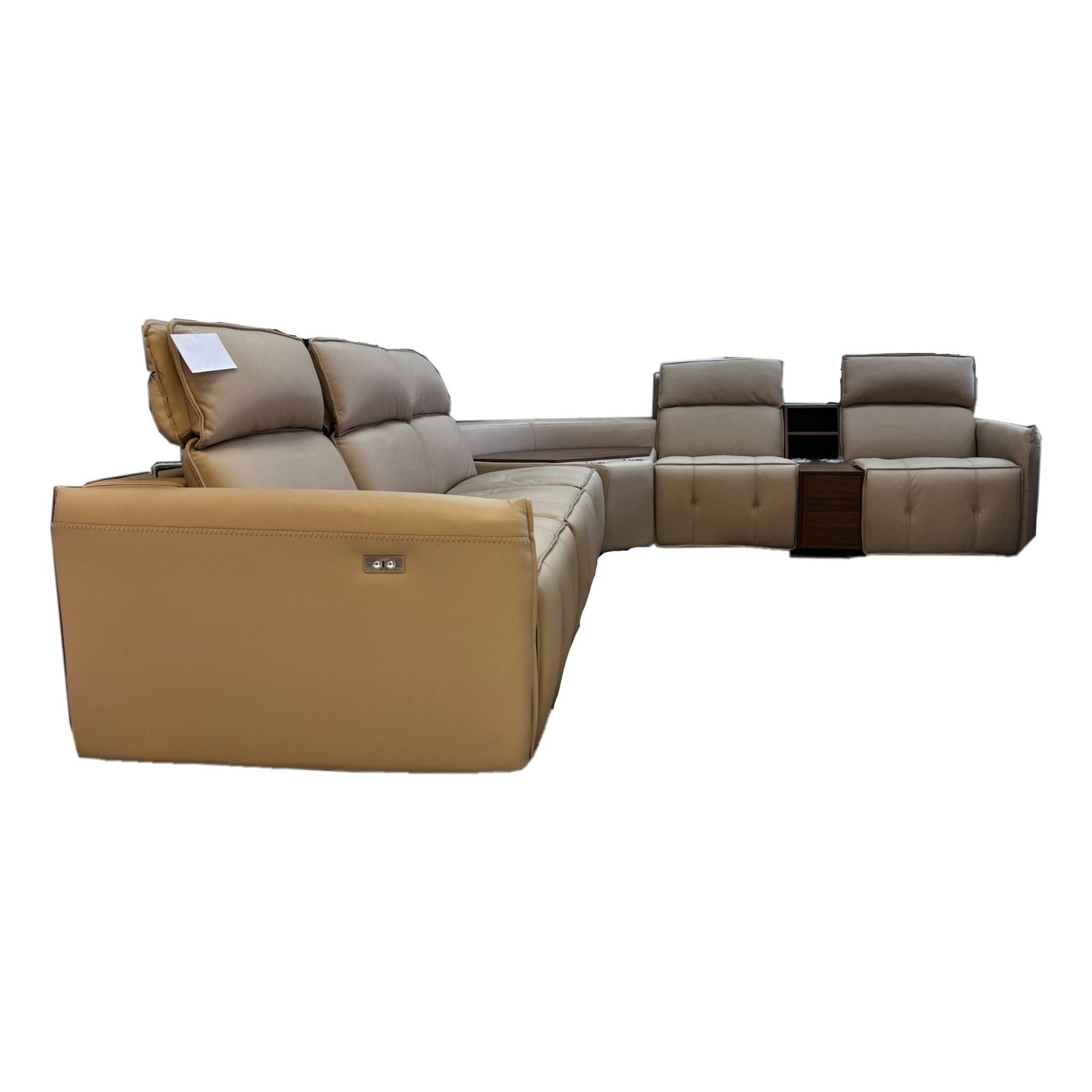Full Leather Corner Lounge Suit - Electrical Recliner - Beige - Metro Homecentre Menlyn
