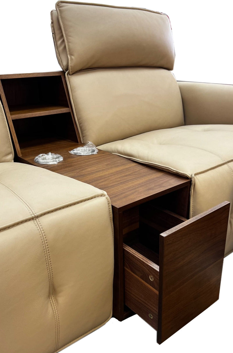 Full Leather Corner Lounge Suit - Electrical Recliner - Beige - Metro Homecentre Menlyn