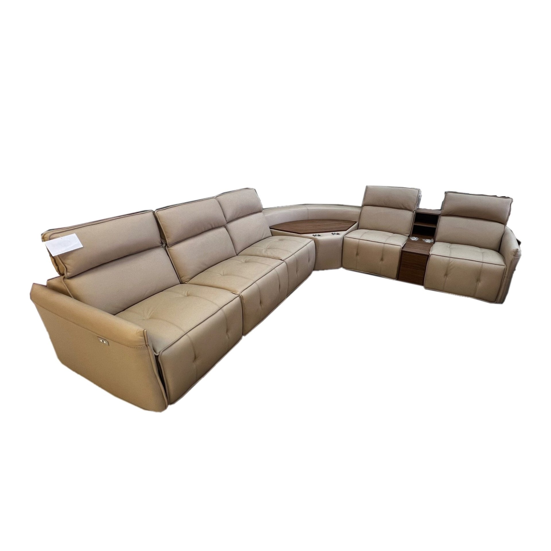 Full Leather Corner Lounge Suit - Electrical Recliner - Beige - Metro Homecentre Menlyn