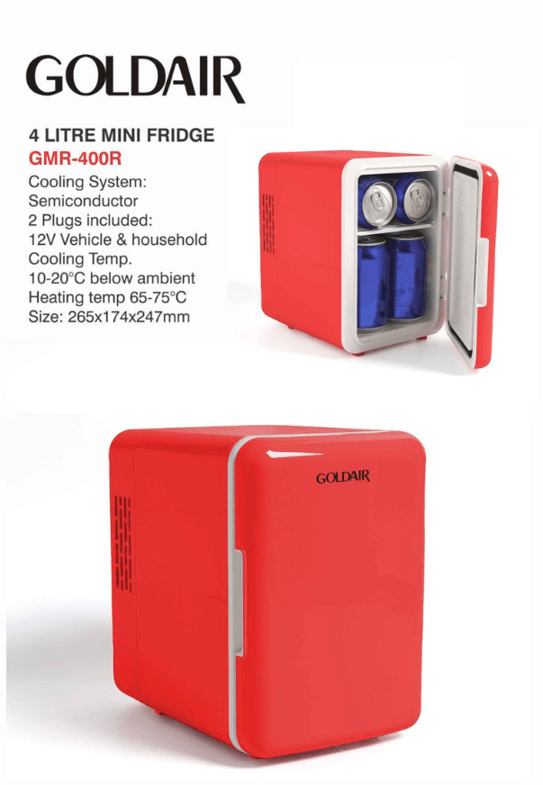 Goldair 4L Mini Portable Fridge GMR400 Red - Metro Homecentre Menlyn