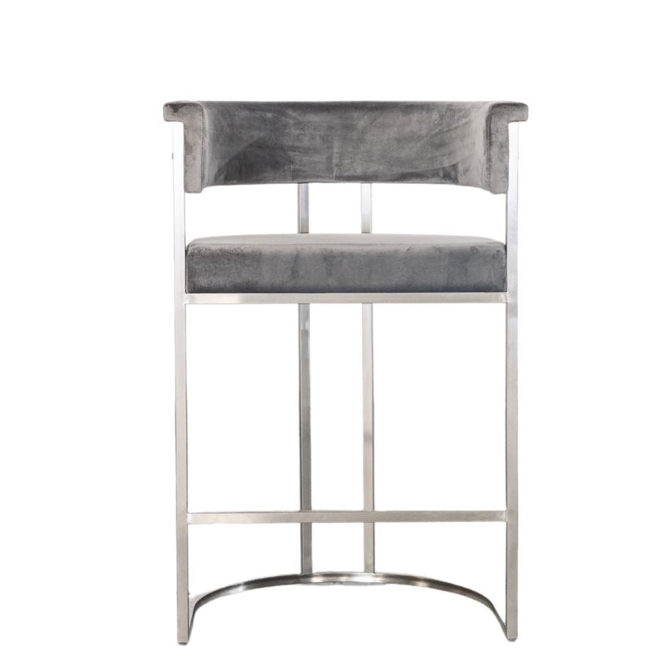 Jost Stainless Steel Grey Velvet Bar Stool BC182 - Metro Homecentre Menlyn