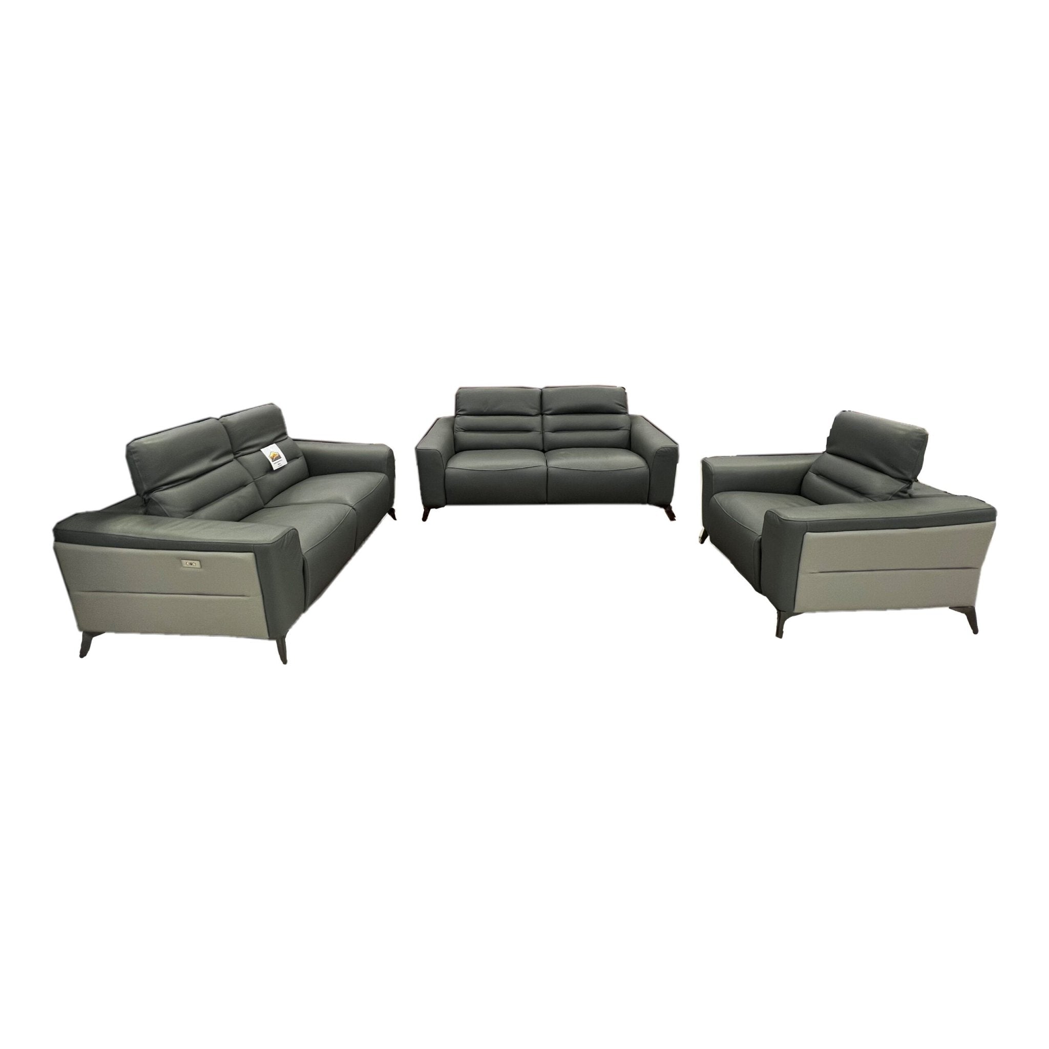 Leather Upper Blue Grey Lounge Suite - Electric Recliners - Metro Homecentre Menlyn