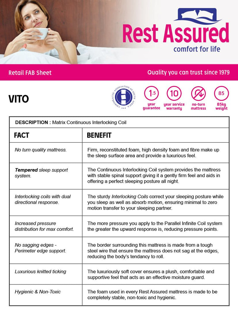 Rest Assured Vito 91cm Single Mattress - Metro Homecentre Menlyn