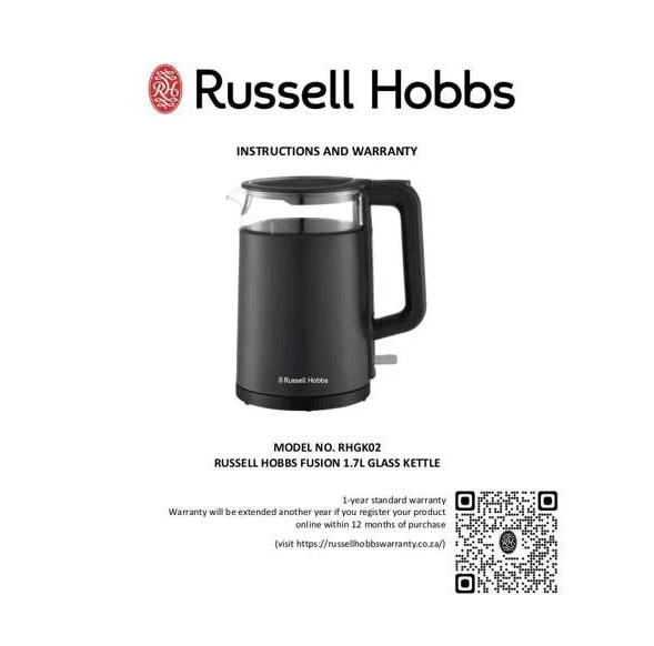Russell Hobbs Fusion 1.7L Double Walled Glass Kettle RHGK02 - Metro Homecentre Menlyn