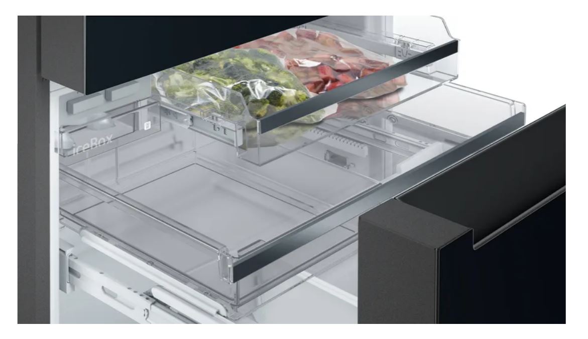 Siemens 458L Black Glass French Door Fridge Freezer KF96RSBEA - Metro Homecentre Menlyn