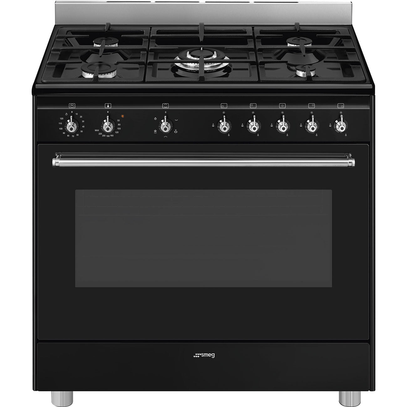 Smeg 90cm Black Full Gas Stove SSA91GGBL2 - Metro Homecentre Menlyn