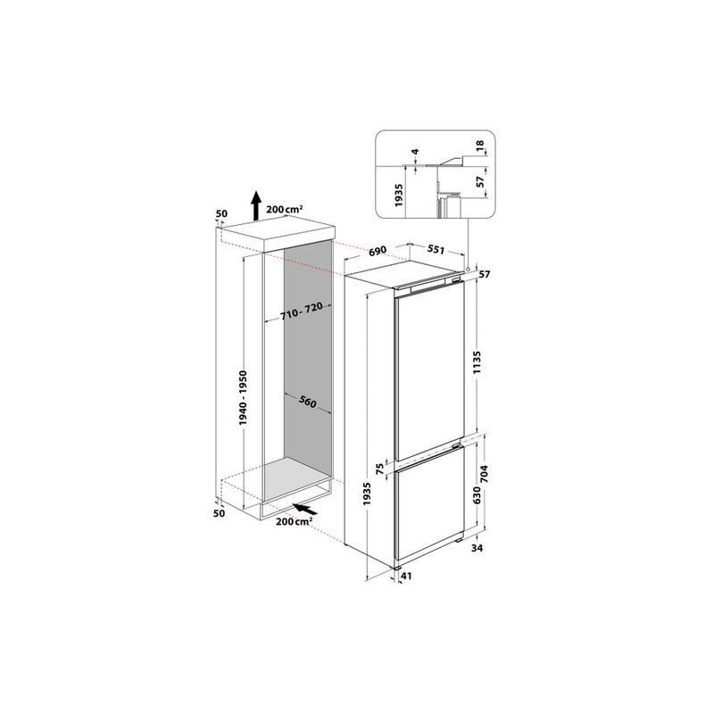 Whirlpool 394l BuiltIn Fridge Freezer WHSP70ZAT121 - Metro Homecentre Menlyn